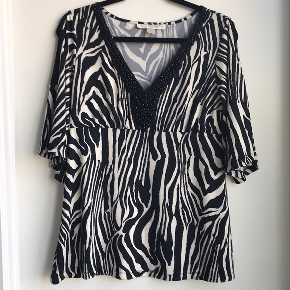 Boston Proper Zebra Print Beaded cold shoulder top - Picture 1 of 8
